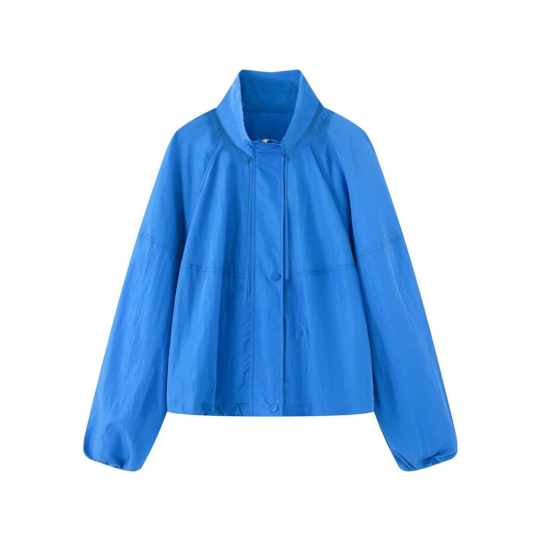 Damen Leichte Oversize-Blousonjacke aus Nylon mit Stehkragen, Kordelzug und Druckknopfverschluss Echo Archiv