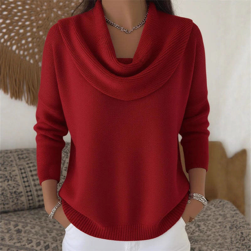 Damen nan schimmernder Strickpullover mit Wasserfallkragen, feiner Glitzerstruktur und schmalem Saum Echo Archiv