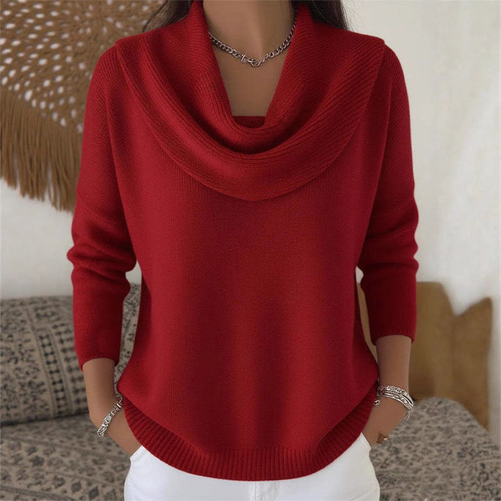 Damen nan schimmernder Strickpullover mit Wasserfallkragen, feiner Glitzerstruktur und schmalem Saum Echo Archiv