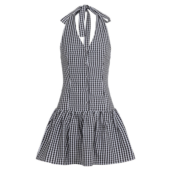 Damen V-Ausschnitt Kleid mit schwingendem Saum und Knopfdetails Echo Archiv