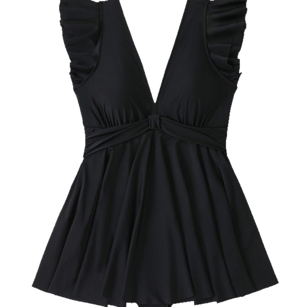 Damen Strandkleid mit leichtem V-Ausschnitt und voluminösen Rüschendetails Echo Archiv