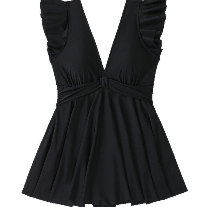 Damen Strandkleid mit leichtem V-Ausschnitt und voluminösen Rüschendetails Echo Archiv