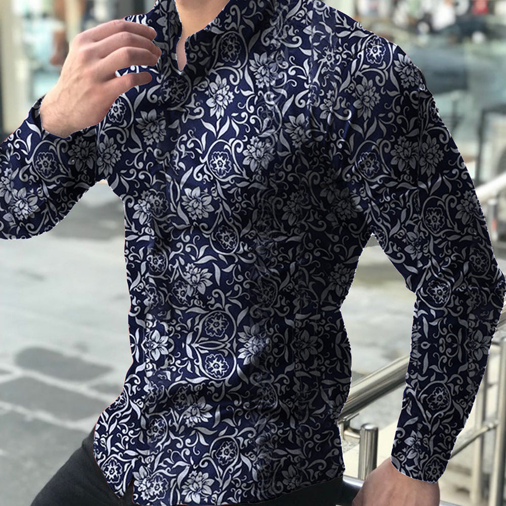 Herren nan figurbetontes Langarmhemd mit feinem Ornamentmuster und stretch Baumwollmischung Echo Archiv