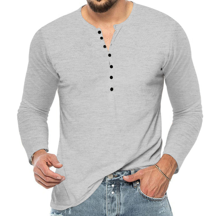 Herren Langarm-Henley-Shirt mit modischem Knopfdesign Echoarchiv