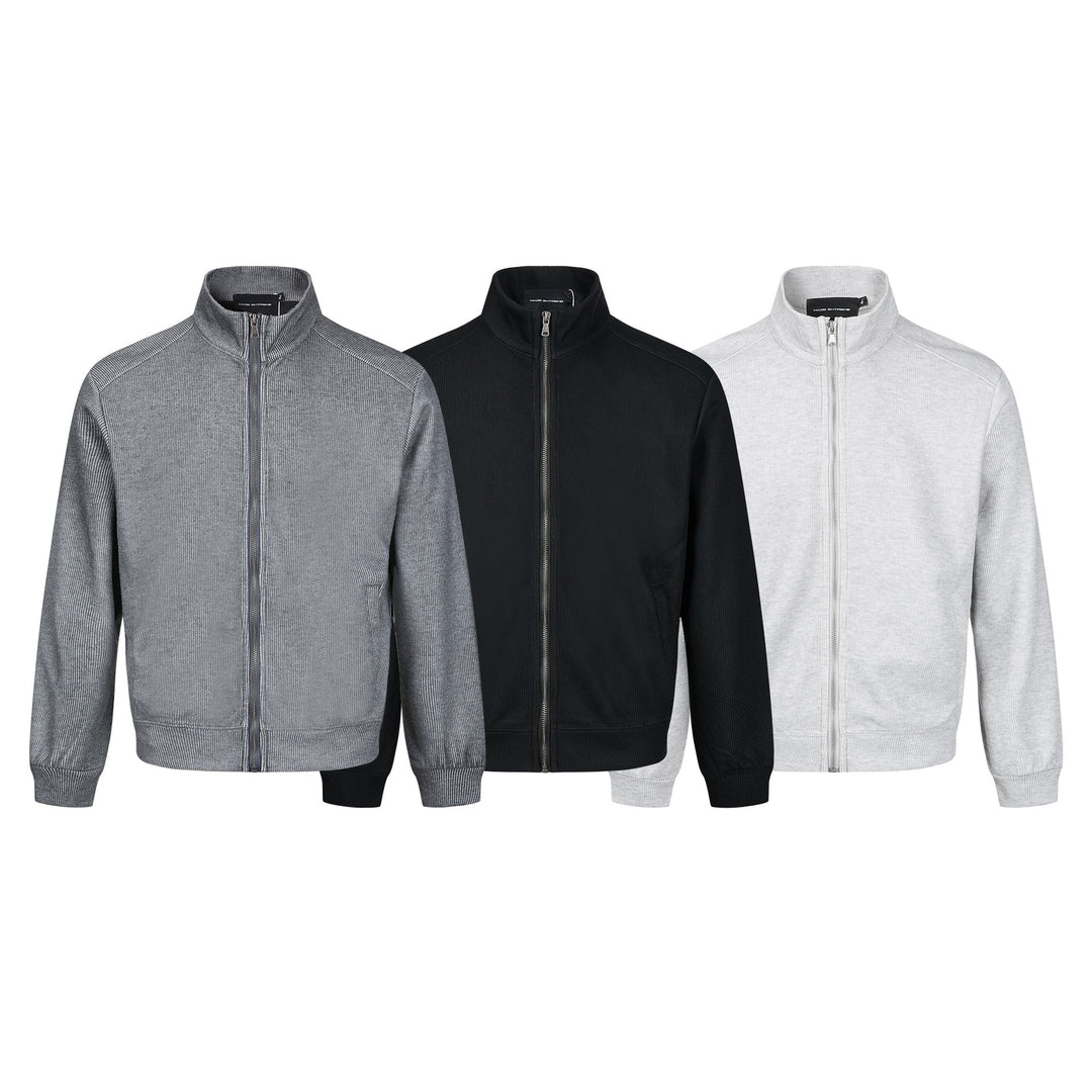 Herren Leichte Sweatjacke aus Baumwoll‑Mix mit Stehkragen, durchgehendem Reißverschluss und Eingrifftaschen Echoarchiv