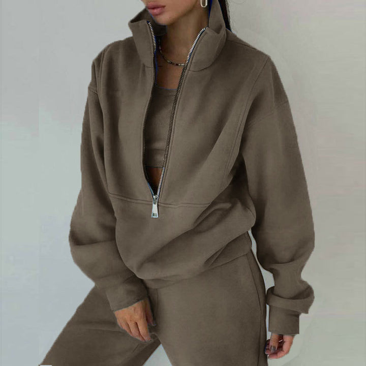 Damen nan kurzes Halbzip-Sweatshirt-und-Jogginghose-Set mit Stehkragen, oversized Schnitt und weichem French-Terry Echo Archiv