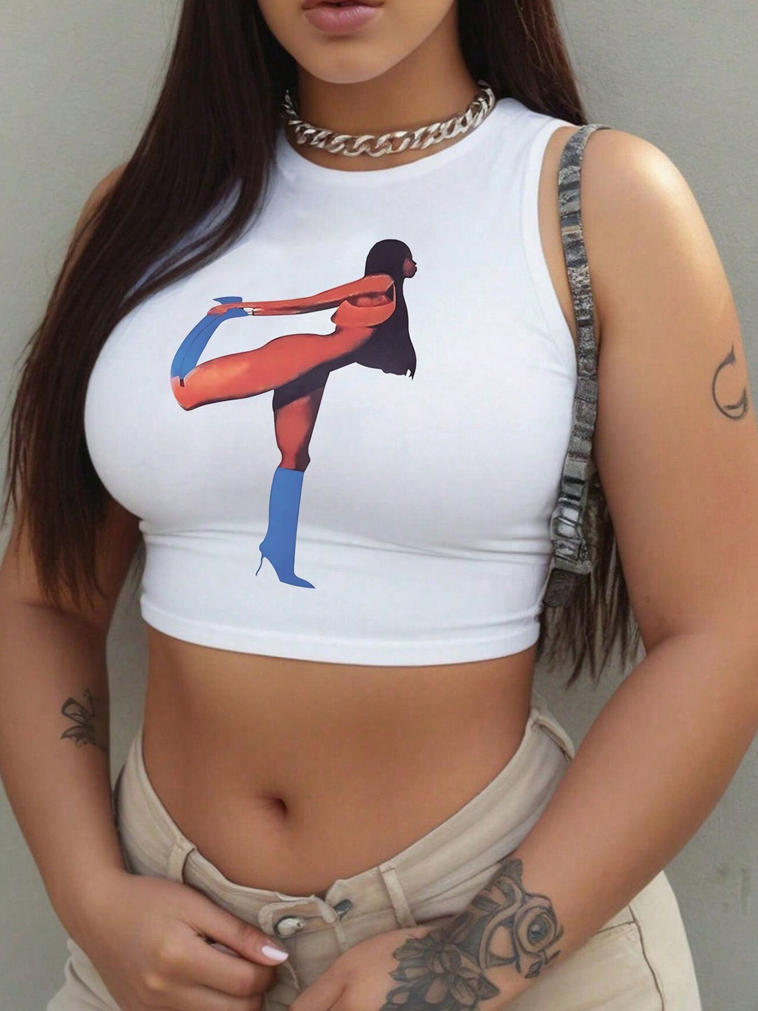 Damen Crop-Top mit mutigem Statement-Druck Echo Archiv