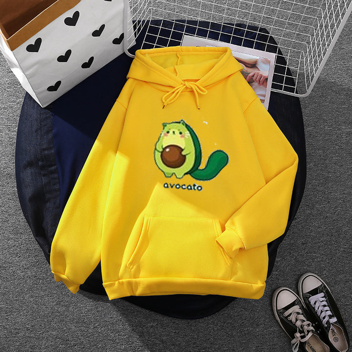 Damen Oversize-Fleecehoodie mit weichem Innenfutter, Kängurutasche und Avocato-Cartoonmotiv – Auréline