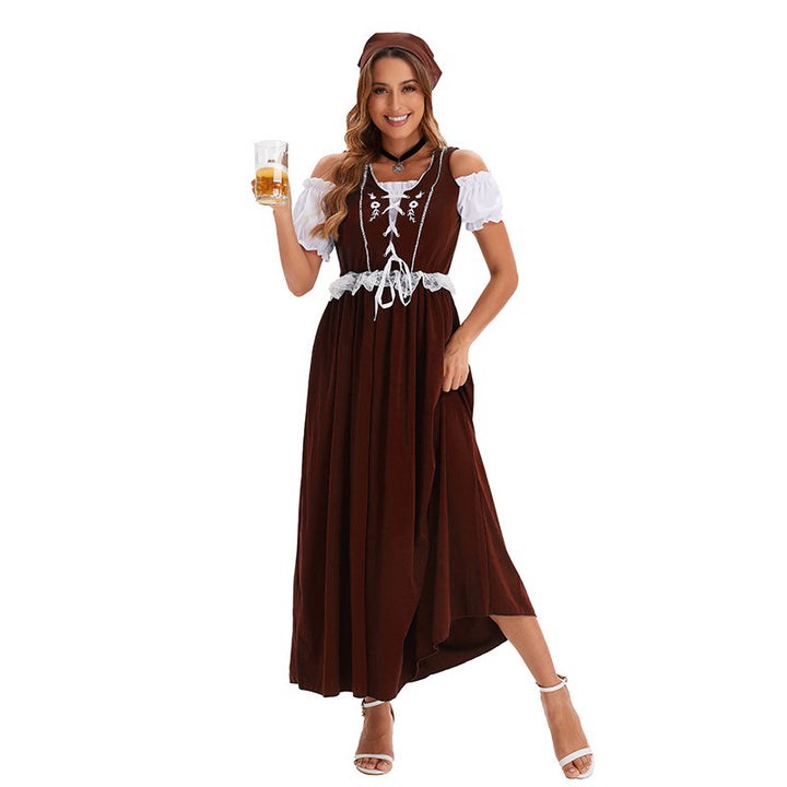 Damen nan langes Trachtenkleid im Dirndlstil mit Corsage-Schnürung und Spitzenbund Echo Archiv