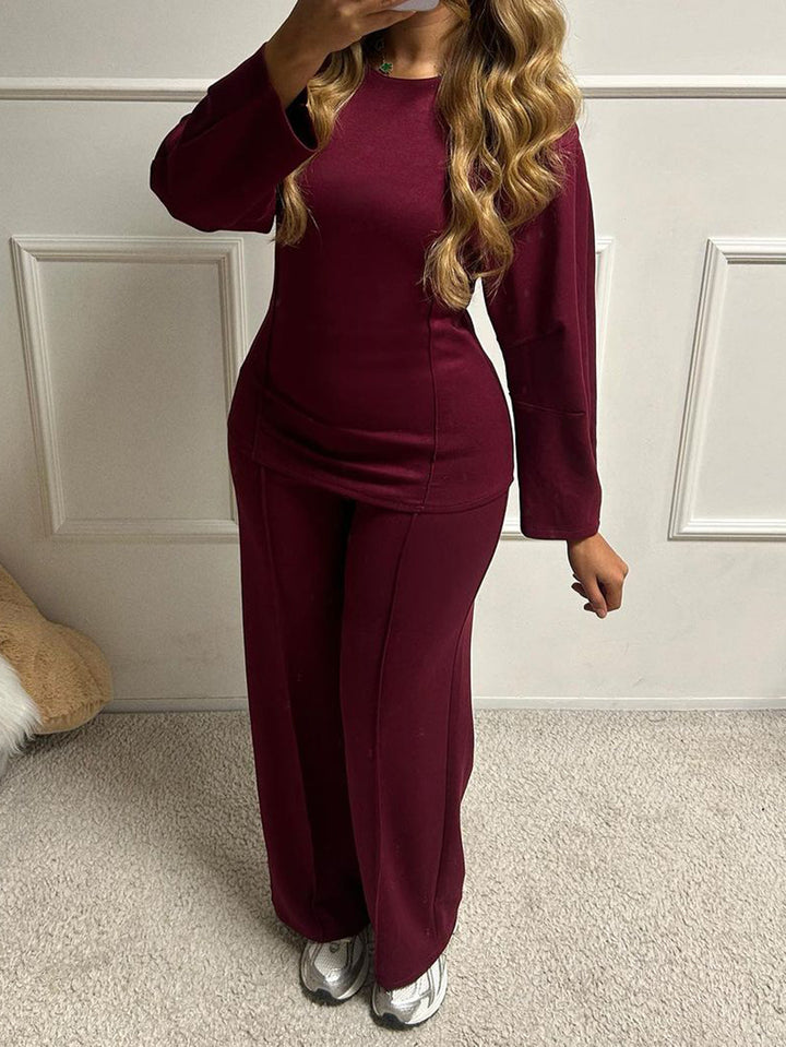 Damen nan weiches Lounge-Set mit tailliertem Sweatshirt, formgebenden Nahtdetails und weitem Palazzohosen-Bein Echo Archiv