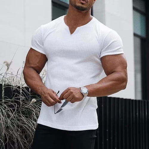 Herren Kurzarm T-Shirt mit modernem V-Ausschnitt und figurbetontem Schnitt Echoarchiv