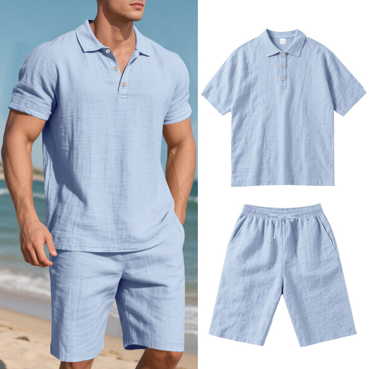 Herren lässiges Leinen-Shorts-Set mit strukturierter Oberfläche und entspannter Passform Echoarchiv
