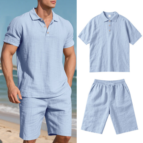 Herren lässiges Leinen-Shorts-Set mit strukturierter Oberfläche und entspannter Passform Echoarchiv