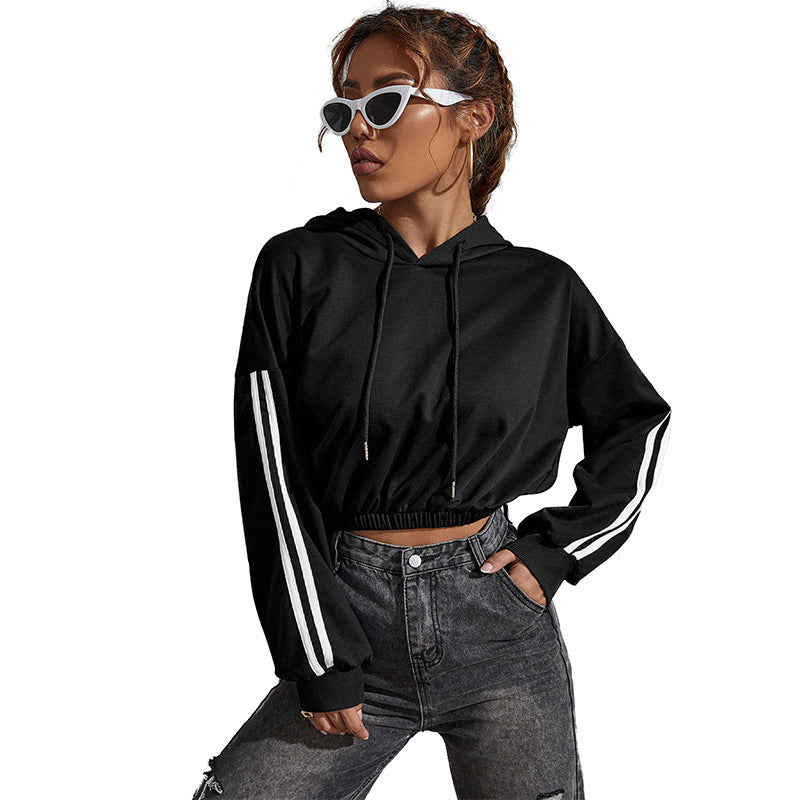 Damen Cropped Hoodie mit Bärchen-Print und Streifen Echo Archiv