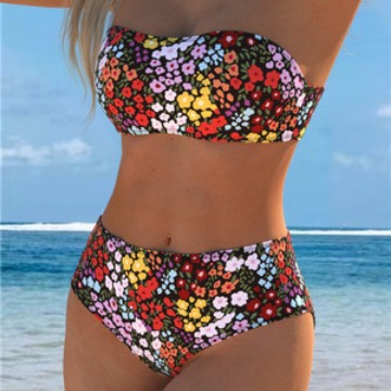 Damen Bikini-Set mit strapazierfähigem Bandeau-Oberteil und hoch geschnittenen Badeshorts Echo Archiv