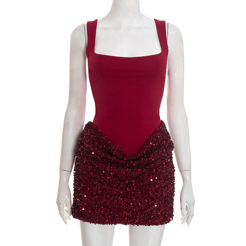 Damen elegantes Paillettenkleid mit tiefem V-Ausschnitt und figurschmeichelndem Design Echo Archiv