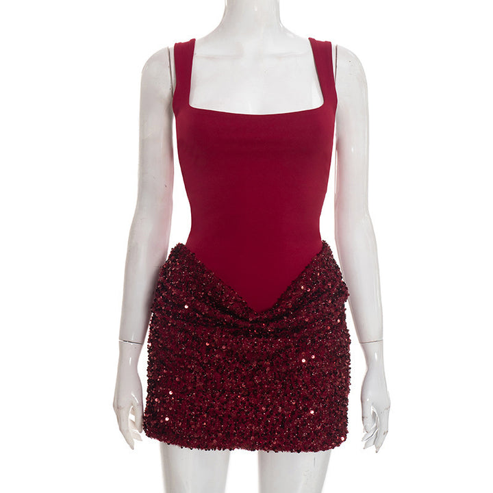 Damen elegantes Paillettenkleid mit tiefem V-Ausschnitt und figurschmeichelndem Design Echo Archiv