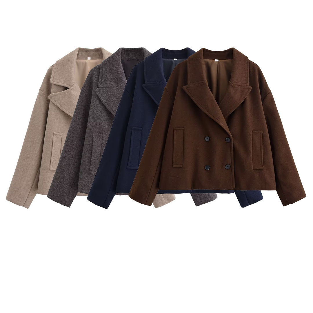 Damen Kurz geschnittener Wollmix-Peacoat mit weitem Revers und Eingrifftaschen Echo Archiv