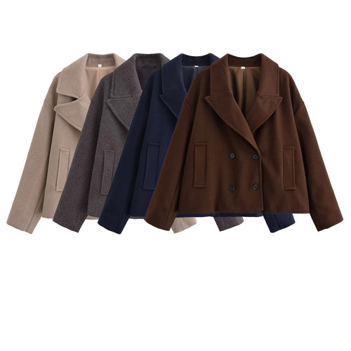 Damen Kurz geschnittener Wollmix-Peacoat mit weitem Revers und Eingrifftaschen Echo Archiv