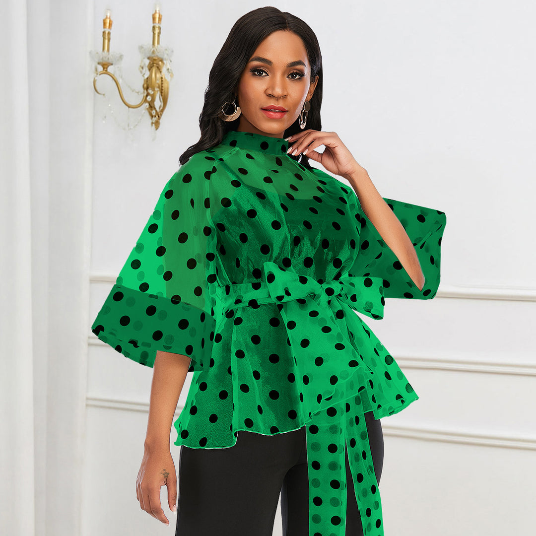 Damen Chiffonbluse mit gepunktetem Design und elegantem Taillengürtel Echo Archiv
