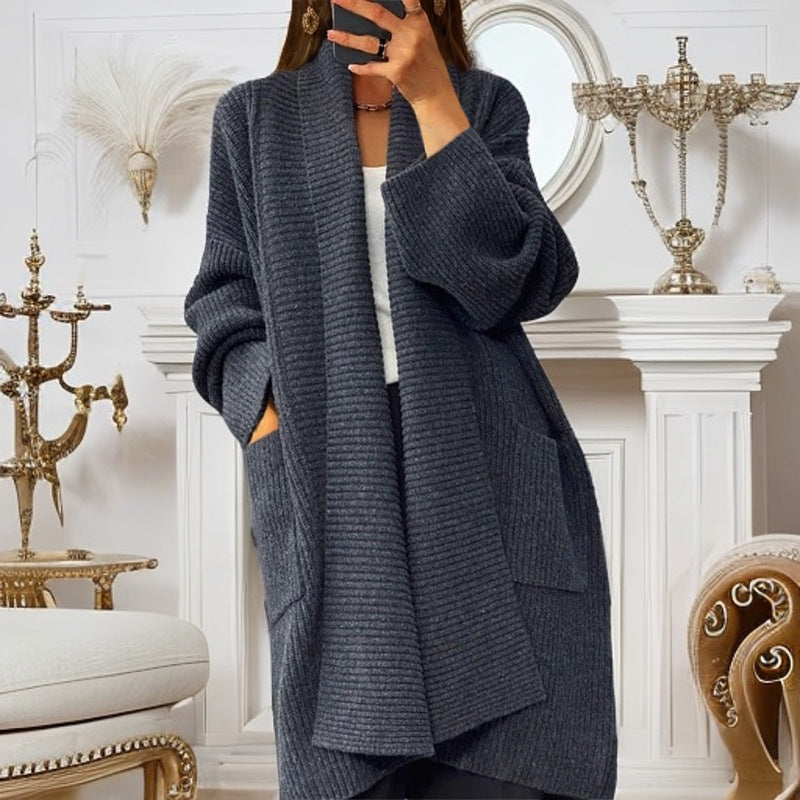 Damen nan weit geschnittener Strickmantel mit Rippenstruktur und aufgesetzten Taschen Echo Archiv