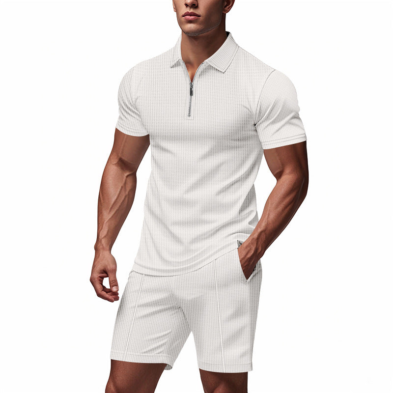 Herren Sportliches Kurzarm-Set mit teils strukturiertem Design und durchgehendem Reißverschluss Echoarchiv