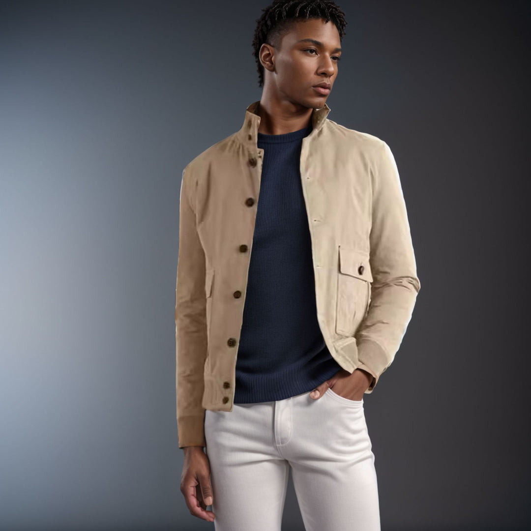 Herren funktionale Utility-Jacke mit hohem Kragen und aufgesetzten Taschen Echoarchiv