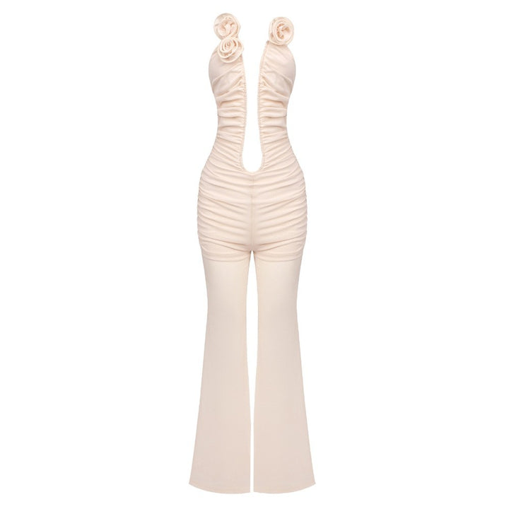 Damen Jumpsuit mit tiefem Ausschnitt und floralen Akzenten Echo Archiv