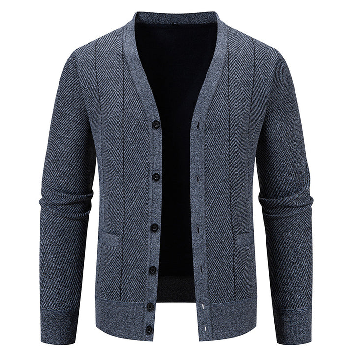 Herren Strukturierter Feinstrick-Cardigan mit Chevron‑Muster, V‑Ausschnitt und Eingrifftaschen Echo Archiv