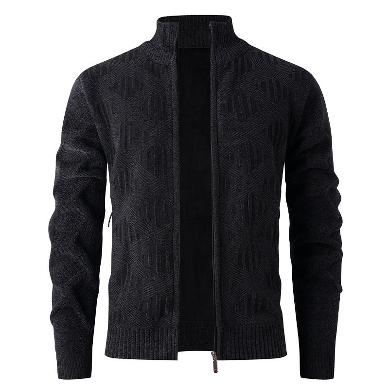 Herren elegante Strickjacke mit strukturiertem Design und hohem Stehkragen Echoarchiv