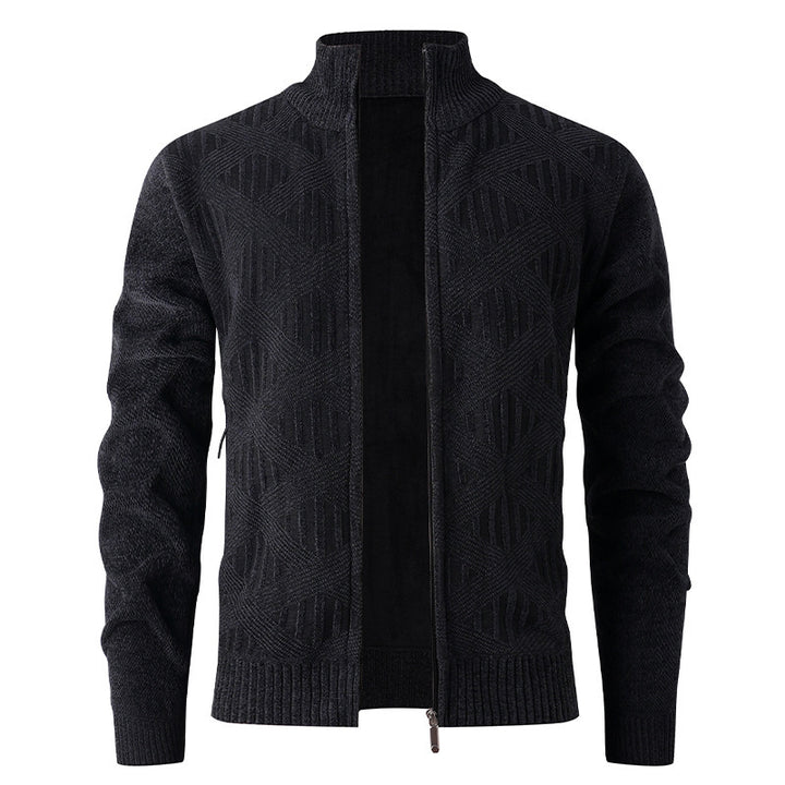 Herren elegante Strickjacke mit strukturiertem Design und hohem Stehkragen Echoarchiv