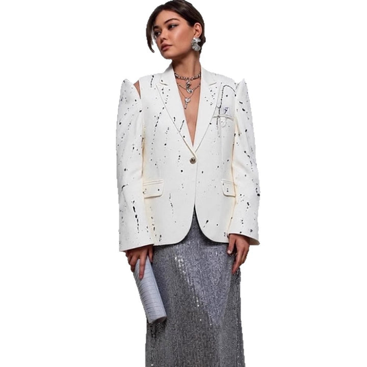 Damen Oversize-Blazer mit Cut-Out-Ärmeln und Paint-Splatter-Optik Echoarchiv