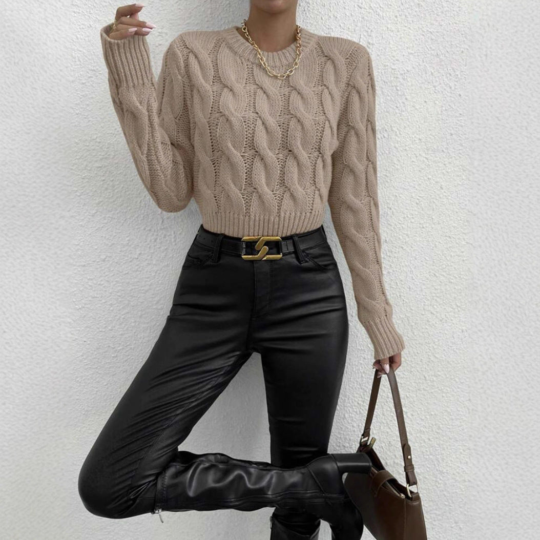 Damen Feiner Zopf‑Strickpullover mit Rundhals und gerippten Bündchen – Mavelle