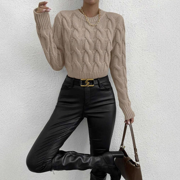 Damen Feiner Zopf‑Strickpullover mit Rundhals und gerippten Bündchen – Mavelle