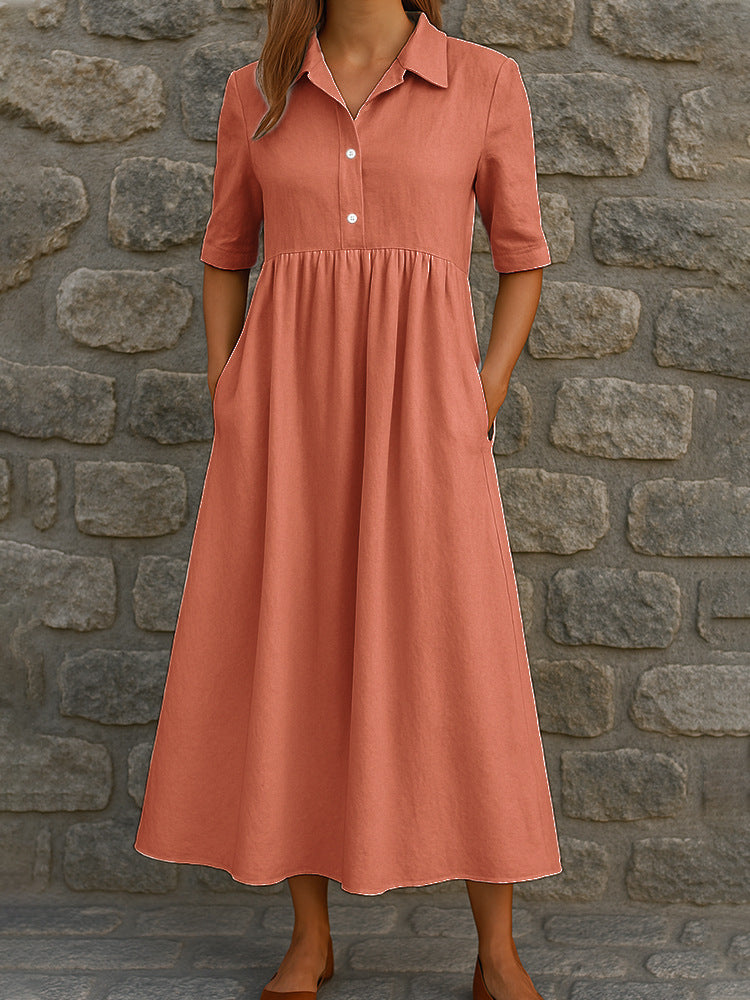 Damen Elegantes Maxikleid mit Hemdkragen und praktischen Taschen Echo Archiv