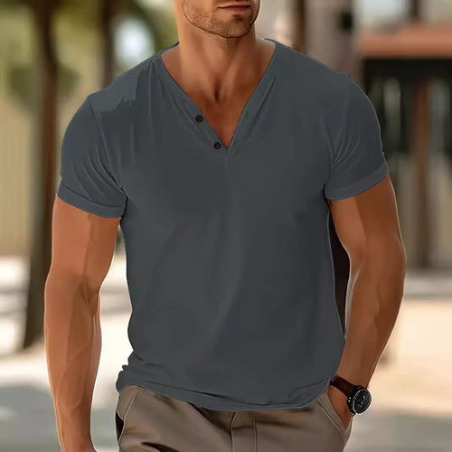 Herren nan kurzärmeliges Henleyshirt mit V-Ausschnitt und Zweiknopfleiste aus Baumwollmix Echo Archiv
