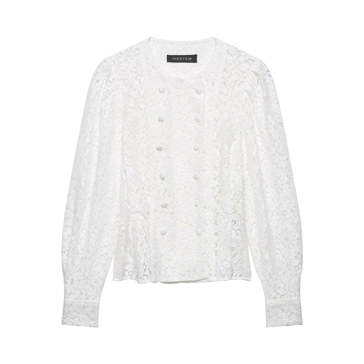 Damen Spitzenbluse im Jackenlook mit floralem Spitzenmuster und Zierknopfleiste Echo Archiv