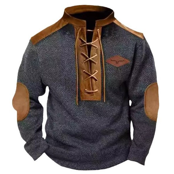 Herren modischer Pullover mit Kontrastkragen und Ellbogenpatches Echoarchiv