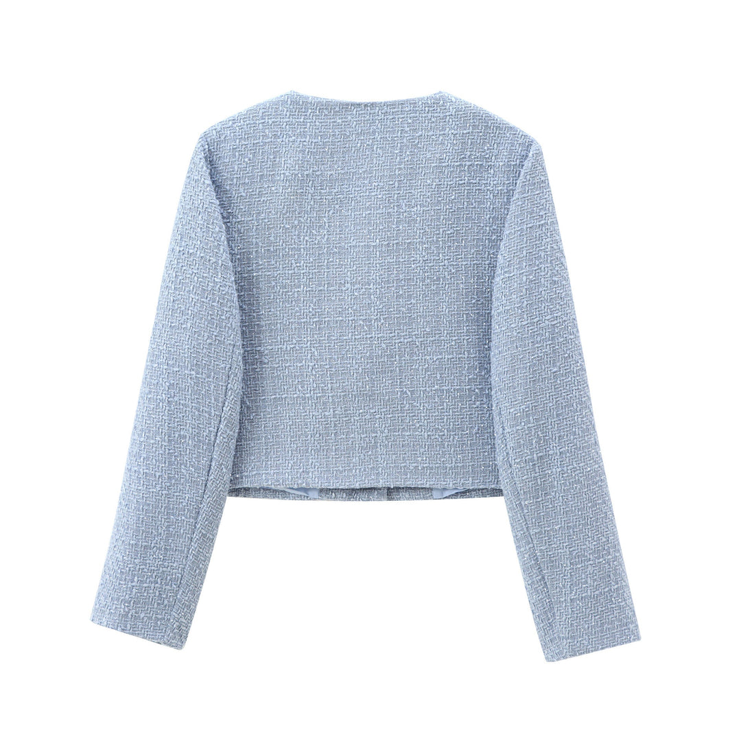Damen elegante Kurzjacke im strukturierten Tweed-Stil mit praktischen Taschen Echoarchiv