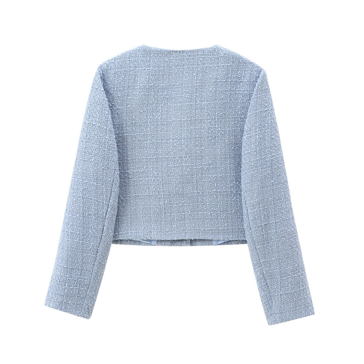 Damen elegante Kurzjacke im strukturierten Tweed-Stil mit praktischen Taschen Echoarchiv