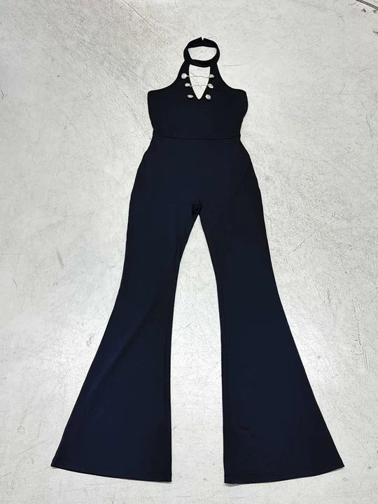 Damen Fließender Jumpsuit mit hochgeschlossenem Ausschnitt und dekorativen Knöpfen Echo Archiv