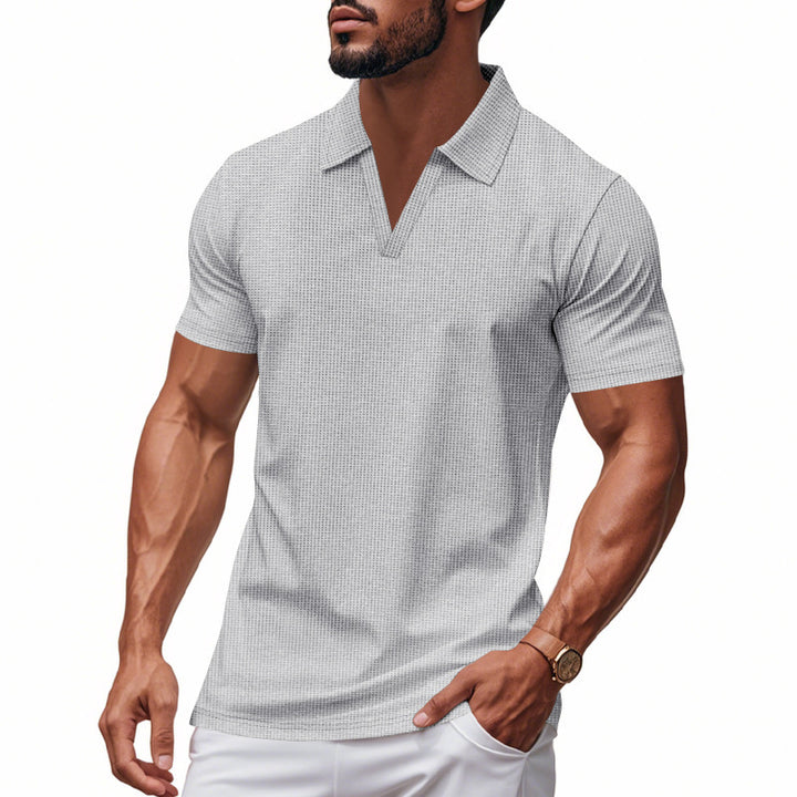 Herren Kurzarm-Polohemd mit strukturiertem Design und modernem V-Ausschnitt Echoarchiv