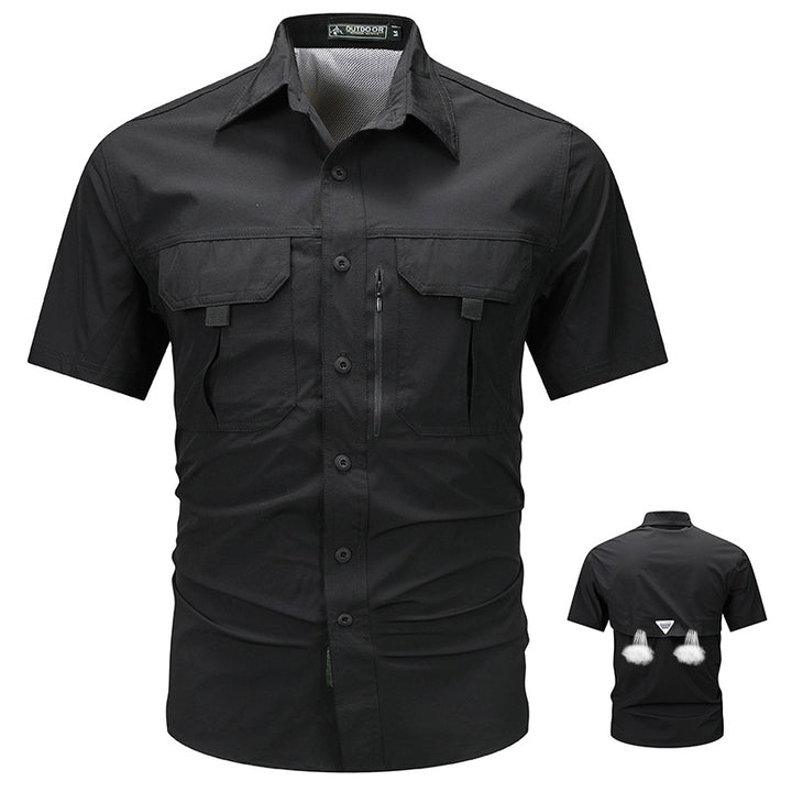 Men's tactical short sleeve button shirt with dual flap chest pockets and discreet zip utility pocket – Arvello