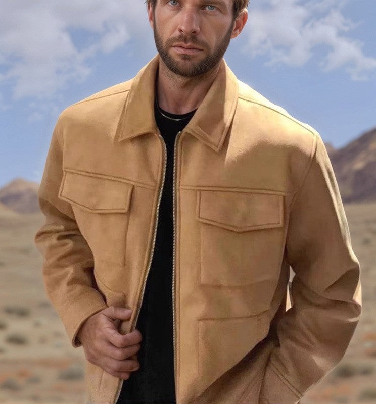 Herren modische Suede-Jacke mit aufgesetzten Taschen Echoarchiv