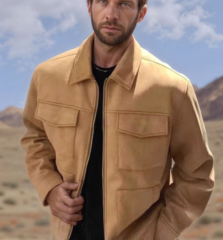 Herren modische Suede-Jacke mit aufgesetzten Taschen Echoarchiv