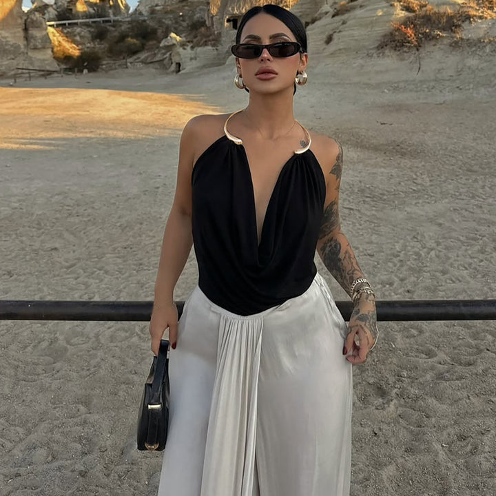 Damen Wickeltop mit raffiniertem Ausschnitt und eleganter Drapierung Echo Archiv