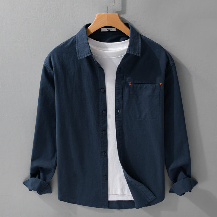 Herren Leichtes Baumwoll-Layering-Overshirt mit tonaler Brusttasche und Soft‑Touch‑Finish Echoarchiv