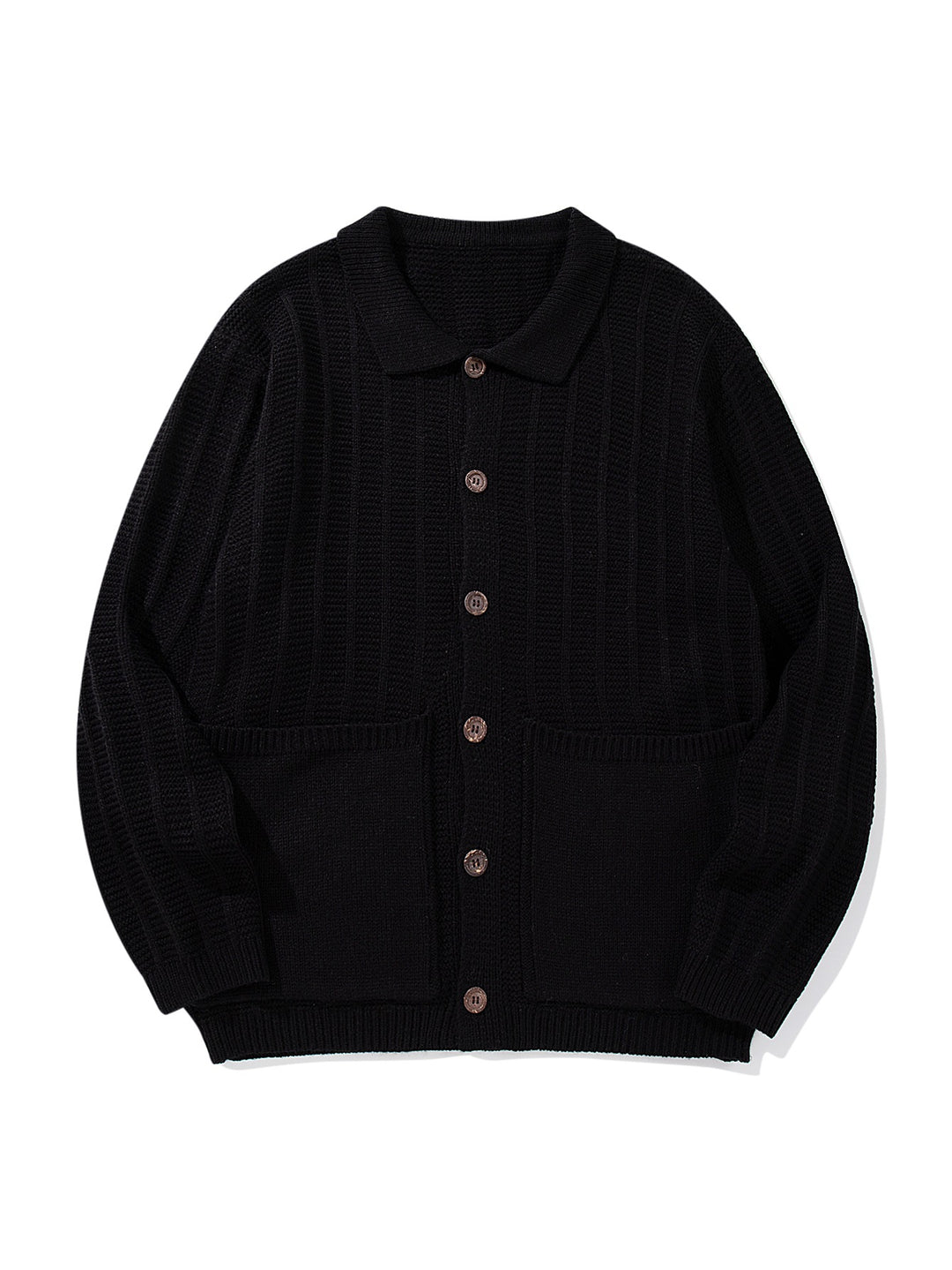 Unisex Strukturiertes Strickcardigan mit Hemdkragen und aufgesetzten Taschen Echoarchiv