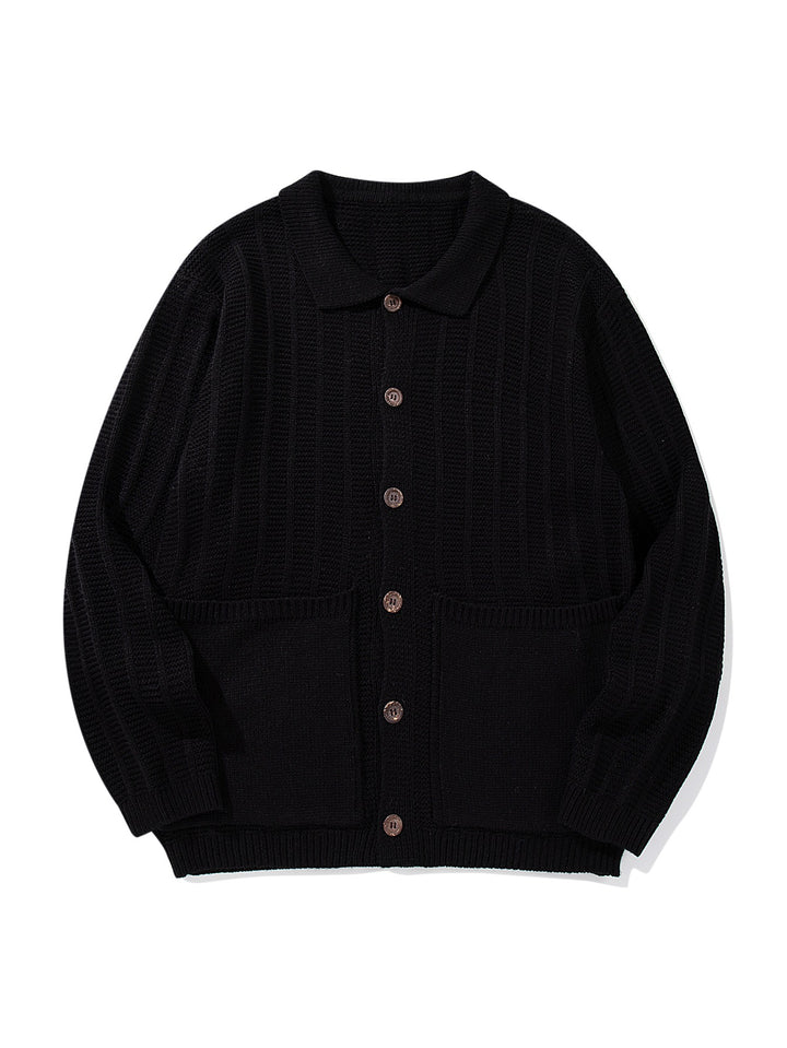 Unisex Strukturiertes Strickcardigan mit Hemdkragen und aufgesetzten Taschen Echoarchiv