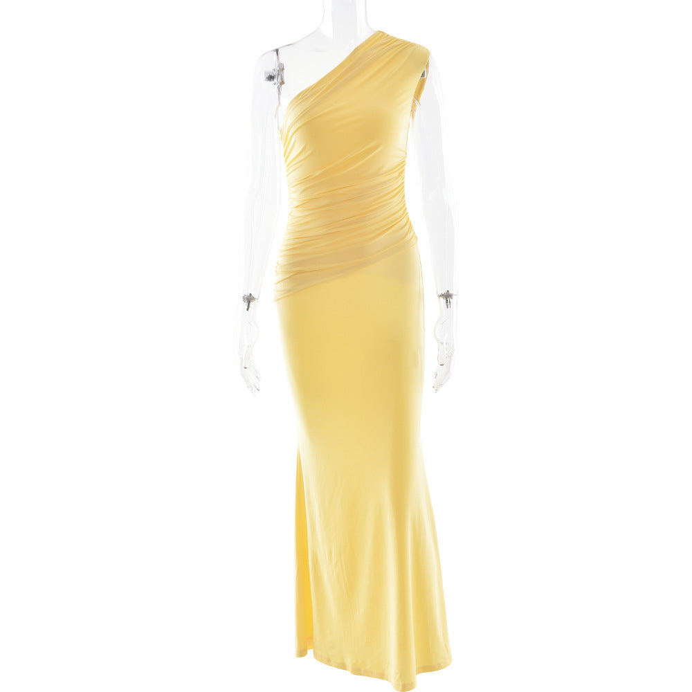 Damen Langarm-Maxikleid mit asymmetrischem Schnitt und raffinierten Drapierungen Echoarchiv